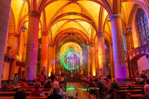 Essen Light Festival, in the city centre, light art light and blessing, in Essen Cathedral, by the