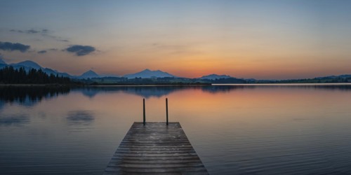 Sunset, Hopfensee, Hopfen am See, near Füssen, Ostallgäu, Allgäu, Bavaria, Germany, Europe