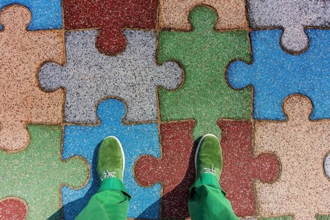 Floor covering, colourful puzzle on a playground, Berlin, Germany, Europe