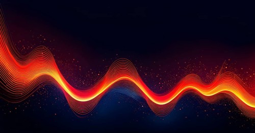 Abstract illustration of digital wave forms and circuits converging to form abstract symbols of