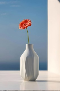 Minimalist ceramic vase composition with a single flower, AI generated