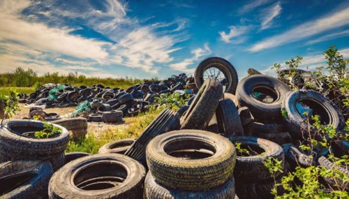 Symbolism, large junkyard with old car tyres, AI-generated, AI-generated, AI generated