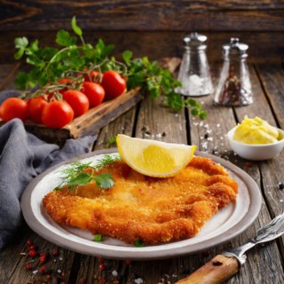 Food, meat, Wiener schnitzel, breaded veal schnitzel, AI generated, AI generated