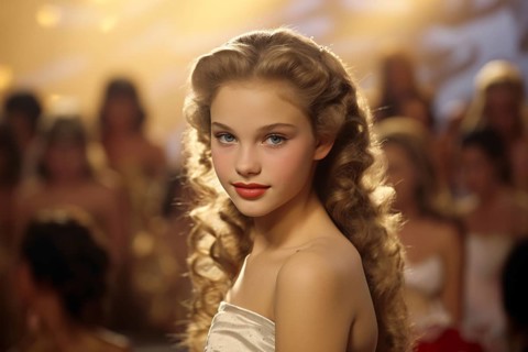 Young teenage girl with makeup at beauty pageant competition. KI generiert, generiert AI generated