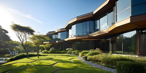 Modern residential house inspired by honeycomb hexagonal patterns, AI generated