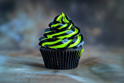 Halloween cupcake with bright neon green and black frosting. Generative Ai, AI generated