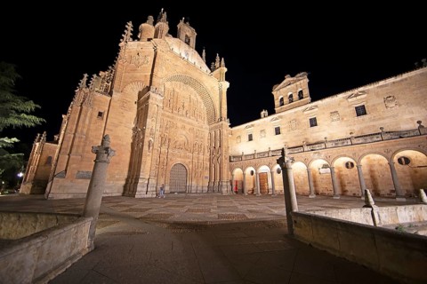 Dominican convent of San Estaban by night, Salamanca, province of Salamanca, Castile and Leon,