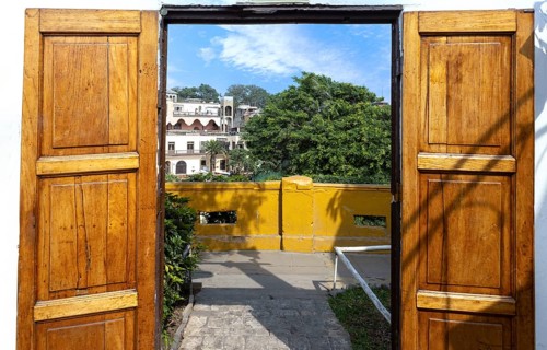 Peru. Lima, colorful streets near Bridge of Sighs, Puente de los Suspiros historic district