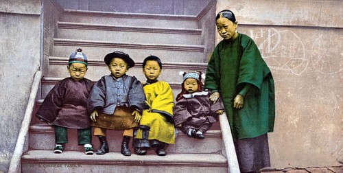 A Chinese family, immigrants in California, USA, Historical, digitally restored reproduction from a
