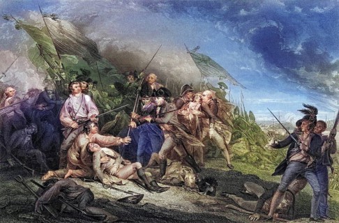 The Battle of Bunkers Hill near Boston USA, 7 June 1775, Historical, digitally restored