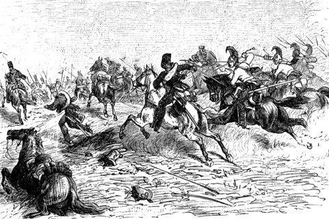 Pursuit of the imperial guard by Prussian cavalry after Napoleon's return from Elba, battle,