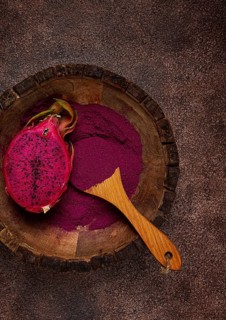 Pitaya powder, dragon fruit, freeze-dried powder, top view, no people