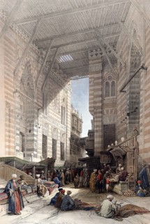 Silk merchants' bazaar, Cairo, Egypt, c. 1850, Historical, digitally restored reproduction from a