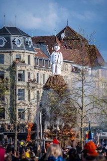 Burning of the Böög, a snowman doll, symbol of winter, Sechseläuten or Sächsilüüte, Zurich Spring