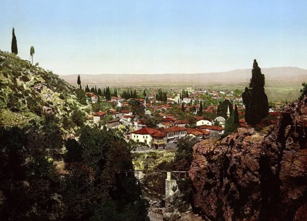 Overview of the city of Bursa in Turkey, View from 1885, Historical, digitally restored