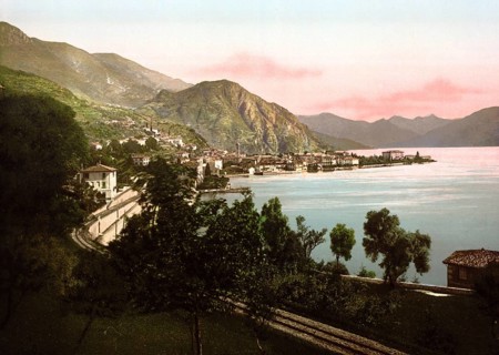 Menaggio, General view, Lake Como, Italy, Historical, digitally restored reproduction from a 19th