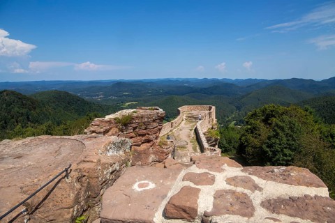 Wegelnburg Castle in the Palatinate Forest-North Vosges biosphere reserve. At 570.9 metres above