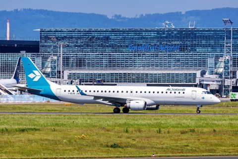 An Embraer ERJ 195 aircraft of Air Dolomiti with the registration number I-ADJN at Frankfurt