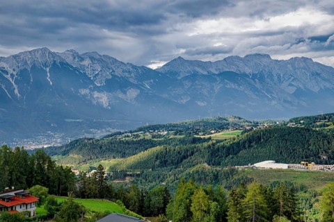 View of Innsbruck and the mountains of the Innsbruck Nordkette, Alpine landscape, Innsbruck, Tyrol,