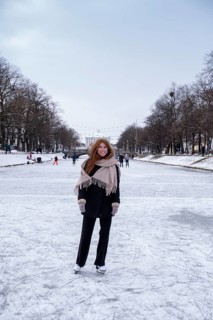 Ice skaters on the Nymphenburg Palace Canal, Nymphenburg in winter, Munich, Upper Bavaria, Bavaria,