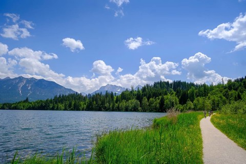 Hiking trail at Barmsee, Krün, Werdenfelser Land, Upper Bavaria, Bavaria, Germany, Europe