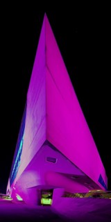 The colourfully illuminated phæno building, an experimental landscape and a science centre in the