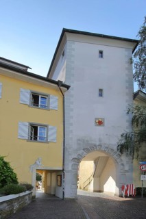 Historic lower town gate built in 1250, town gate, town tower, lower gate, Meersburg, Obersee, Lake
