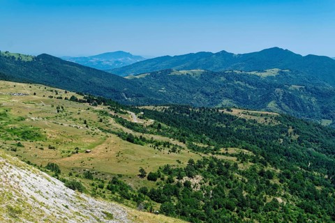 Mountain landscape in the Umbrian-Marche Apennines around Monte Vettore and the Monti Sibillini