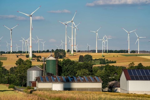 Wind farm near the East Westphalian town of Energiestadt Lichtenau, agricultural business with