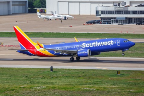 A Boeing 737-8 MAX aircraft of Southwest Airlines with the registration number N8732S at Dallas