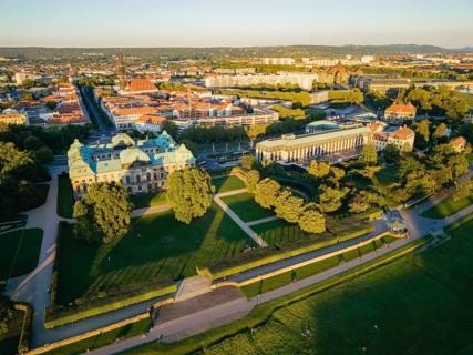 Japanese Palace and Hotel Bellevue from above, Dresden, Saxony, Germany, Europe