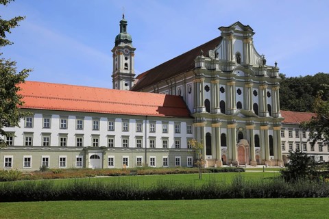 Facade of the Cistercian Abbey Church Fürstenfeld in Fürstenfeldbruck, Upper Bavaria, Bavaria,