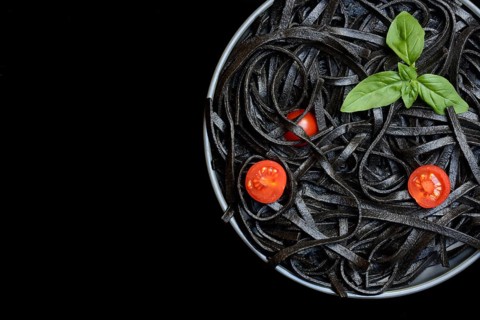 Black pasta coloured with squid ink, Taglioni al Nero di Seppia, Italy, Europe