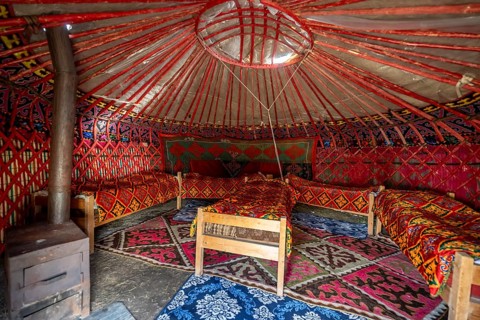 Interior photo, traditional yurt, Kyrgyzstan, Asia