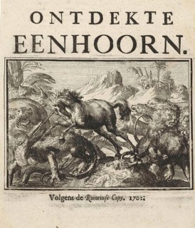 Title page for the pamphlet, The Discovered Unicorn, 1701, Holland, Historical, digitally restored