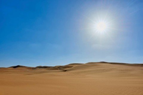 Sunny desert landscape with sand dunes under a clear blue sky, Matruh, Great Sand Sea, Libyan