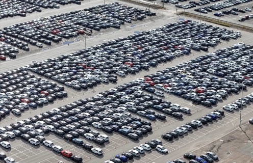 Volkswagen new cars standing in a car park at the Volkswagen plant, Wolfsburg, 29.09.2024. The