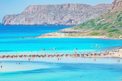 View of Balos bay, Gramvousa Peninsula, Chania, Crete, Greece, Europe