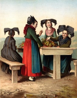 Traditional costumes in Germany around 1820, Baden, Stauffen and Müllheim, woman in traditional