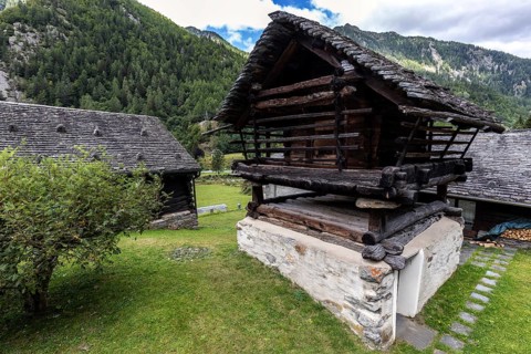 Characteristic old building made of stone and wood, Mogno, near Fusio, Lavizzara, Canton Ticino,