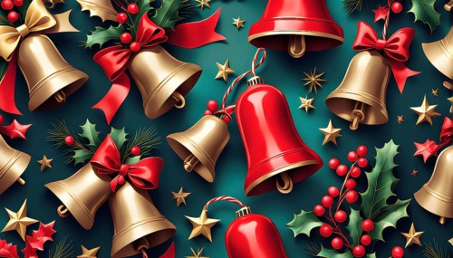 Abstract mix of traditional Christmas symbols arranged in a vibrant modern style, AI generated