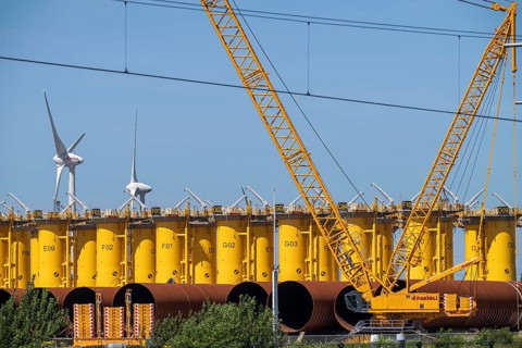 Transhipment centre for offshore wind turbines, which are transported here by the manufacturer and