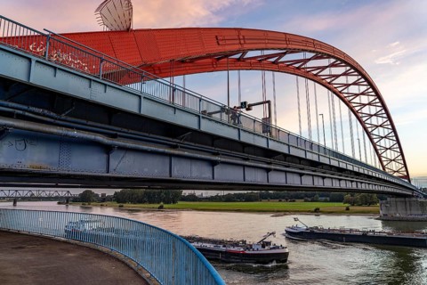 The Bridge of Solidarity, the longest tied-arch bridge in Germany, over the Rhine from
