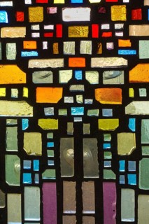 Glass blocks, coloured glass, cemetery near the parish church of St. Mauritius, Langenenslingen,
