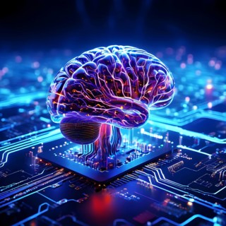 Human brain intricately interlinked with the circuits of a computer board symbolizing artificial