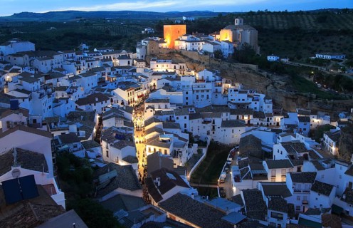 Easter procession at night through streets of Setenil de las Bodegas, Cadiz province, Spain, Europe