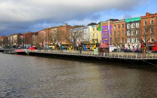 Colourful historic buildings north bank River Liffey city centre, Dublin, Ireland, Irish Republic,