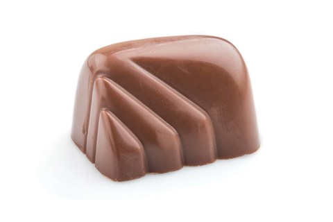 Single chocolate candy isolated on white background. side view, close up