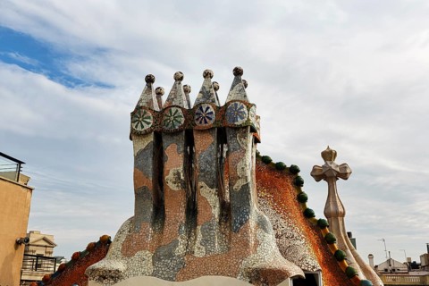 Artfully designed fireplaces, mosaics, Casa Batllo, Barcelona, Spain, Europe