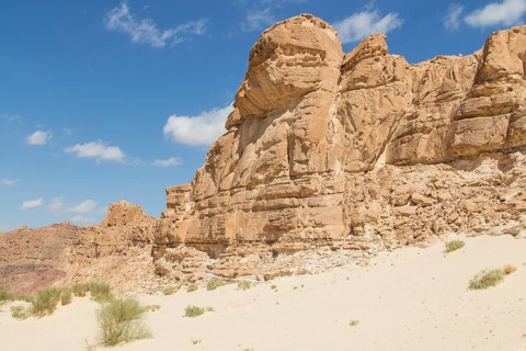 White canyon with yellow rocks, sunny day. Egypt, desert, the Sinai Peninsula, Nuweiba, Dahab